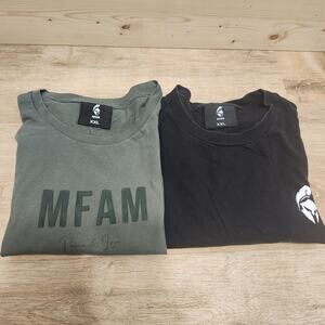 (2) MFAM T-Shirts Mens XXL Black Spartan Green Peace & Love Logo USA